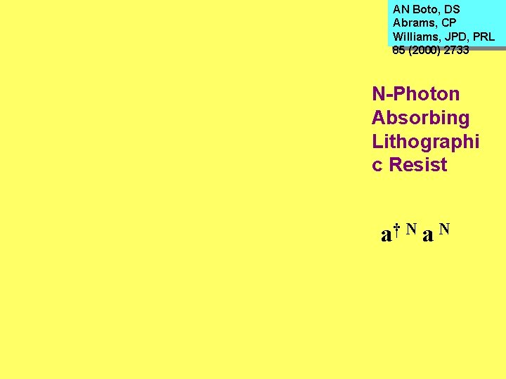 AN Boto, DS Abrams, CP Williams, JPD, PRL 85 (2000) 2733 N-Photon Absorbing Lithographi