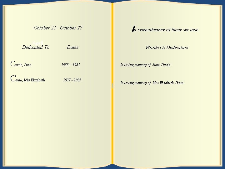 October 28 21– – November October 273 April Dedicated To Murrie, c. Laughlin, John