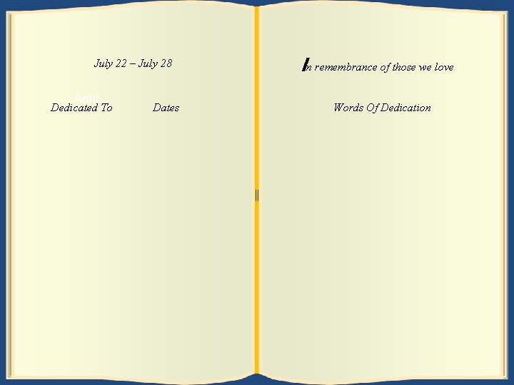 July 29 22––August July 284 July April Dedicated To To Dedicated Archibald, Helen Dates