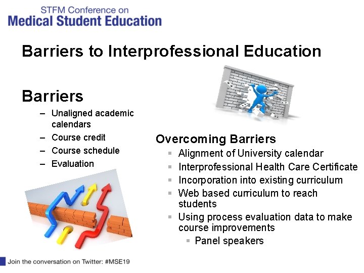 Barriers to Interprofessional Education Barriers – Unaligned academic calendars – Course credit – Course