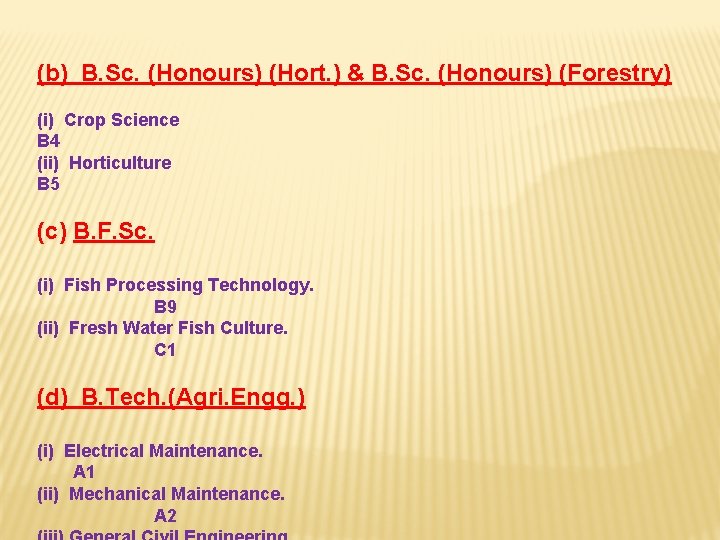 (b) B. Sc. (Honours) (Hort. ) & B. Sc. (Honours) (Forestry) (i) Crop Science