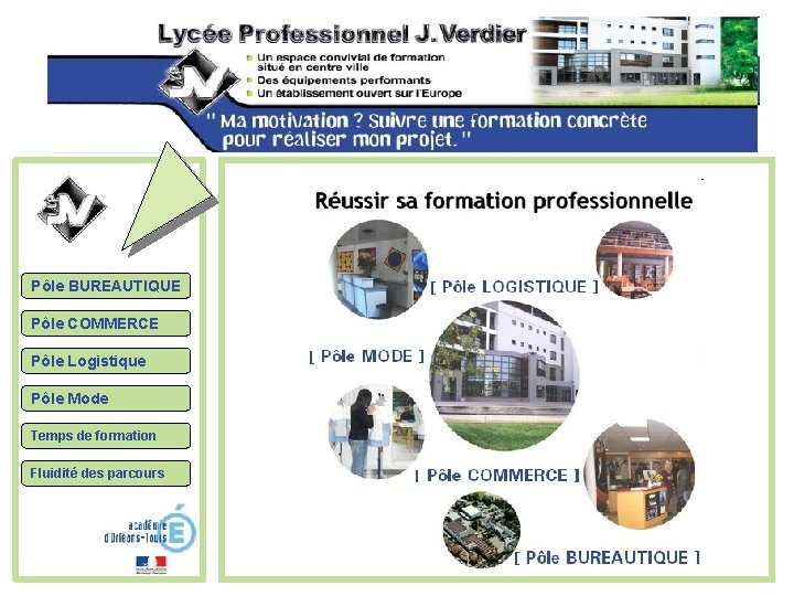 Pôle BUREAUTIQUE Pôle COMMERCE Pôle Logistique Pôle Mode Temps de formation Fluidité des parcours