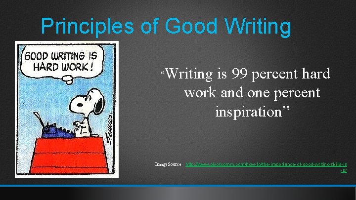 Principles of Good Writing “ Writing is 99 percent hard work and one percent