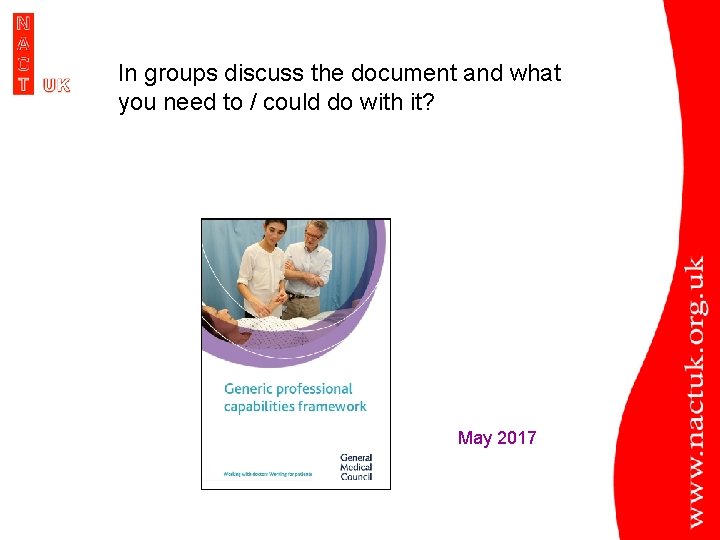 In groups discuss the document and what you need to / could do with