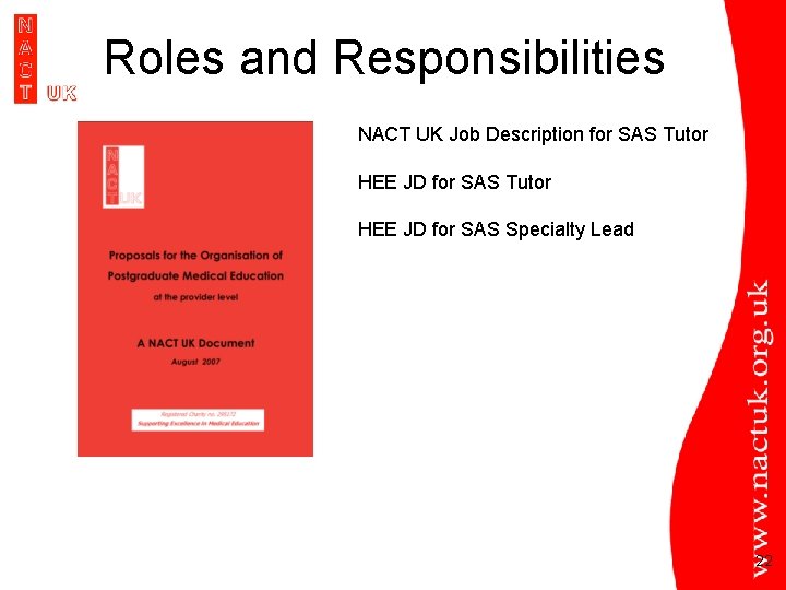 Roles and Responsibilities NACT UK Job Description for SAS Tutor HEE JD for SAS