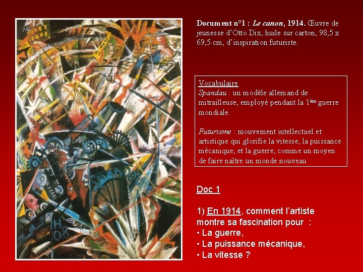 Document n° 1 : Le canon, 1914. Œuvre de jeunesse d’Otto Dix, huile sur