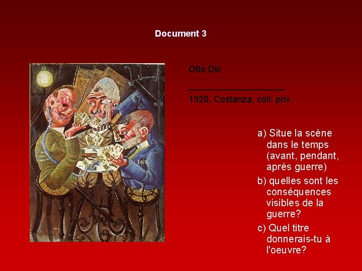 Document 3 Otto Dix ----------------1920, Costanza, coll. priv. a) Situe la scène dans le