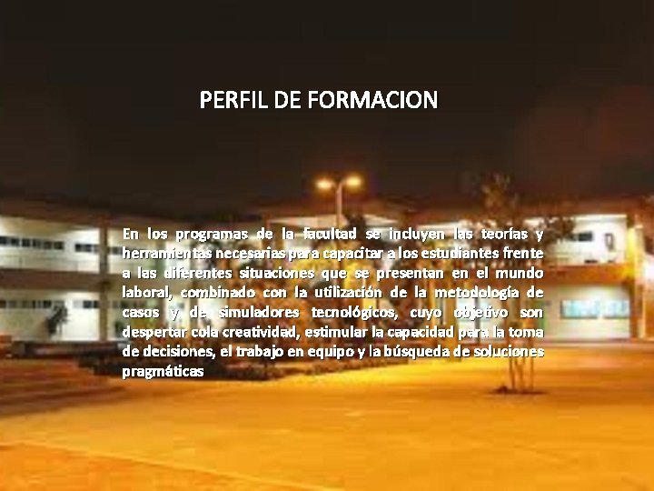 PERFIL DE FORMACION En los programas de la facultad se incluyen las teorías y