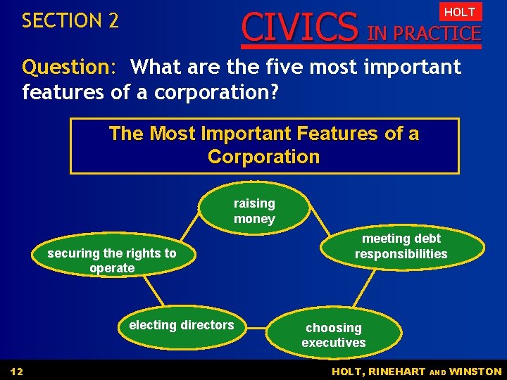 CIVICS IN PRACTICE HOLT SECTION 2 Question: What are the five most important features