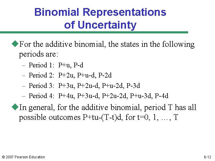 Binomial Representations of Uncertainty u. For the additive binomial, the states in the following