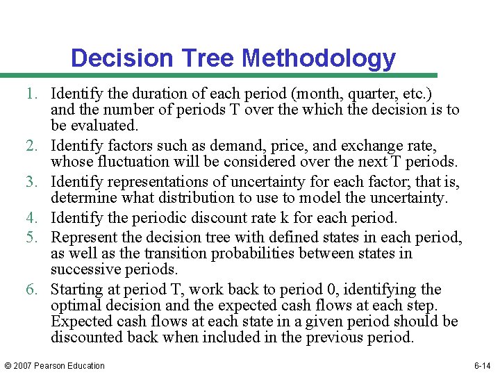 Decision Tree Methodology 1. Identify the duration of each period (month, quarter, etc. )