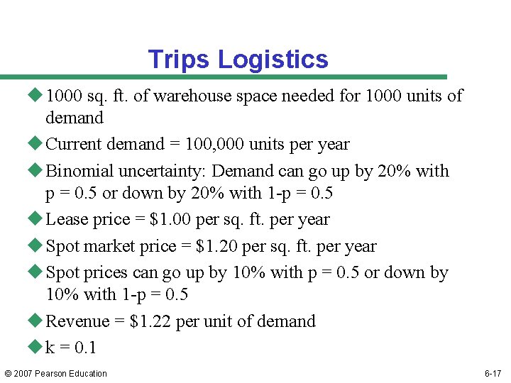 Trips Logistics u 1000 sq. ft. of warehouse space needed for 1000 units of