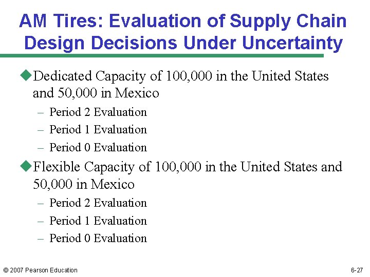 AM Tires: Evaluation of Supply Chain Design Decisions Under Uncertainty u. Dedicated Capacity of