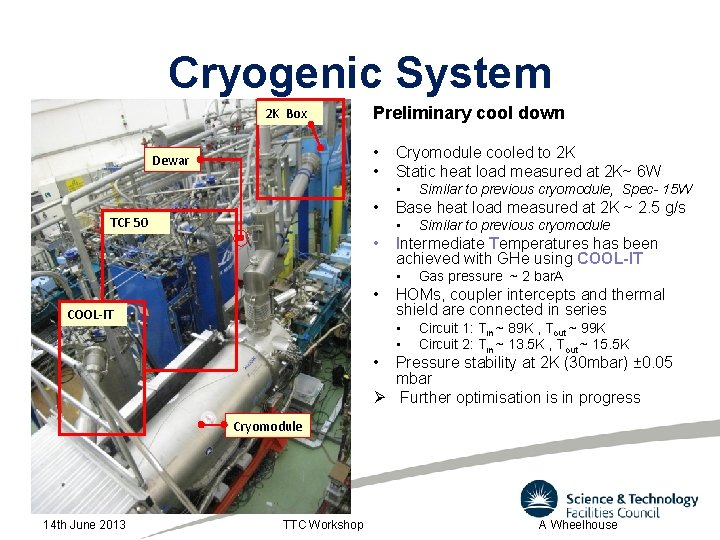 Cryogenic System 2 K Box Preliminary cool down • • Dewar Cryomodule cooled to