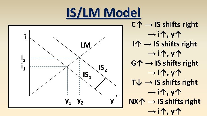 IS/LM Model i i 2 i 1 LM IS 1 y 2 IS 2