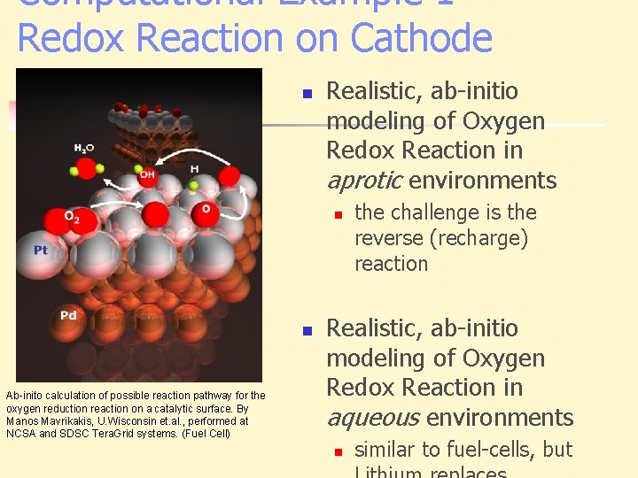 Computational Example 1 – Redox Reaction on Cathode n Realistic, ab-initio modeling of Oxygen