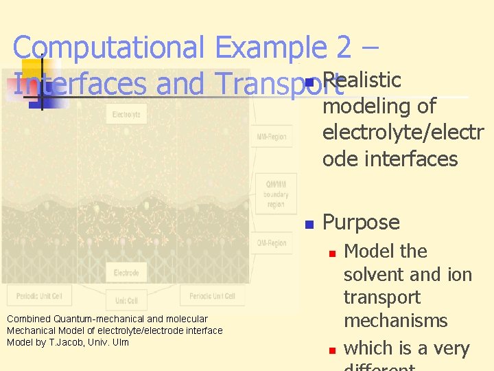 Computational Example 2 – n Realistic Interfaces and Transport modeling of electrolyte/electr ode interfaces