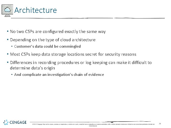 Architecture • No two CSPs are configured exactly the same way • Depending on