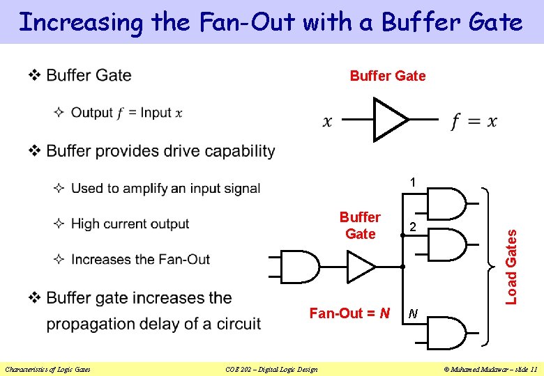 Increasing the Fan-Out with a Buffer Gate v Buffer Gate Fan-Out = N Characteristics