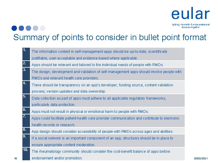 Summary of points to consider in bullet point format 1. The information content in