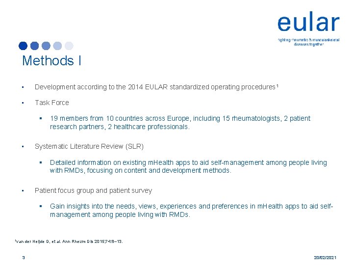 Methods I • Development according to the 2014 EULAR standardized operating procedures 1 •