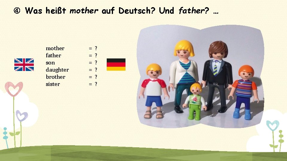  Was heißt mother auf Deutsch? Und father? … mother father son daughter brother