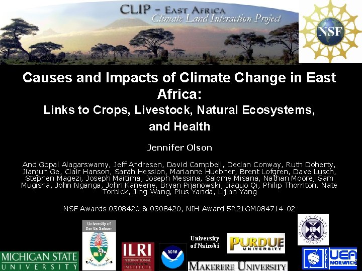 Causes and Impacts of Climate Change in East Africa: Links to Crops, Livestock, Natural