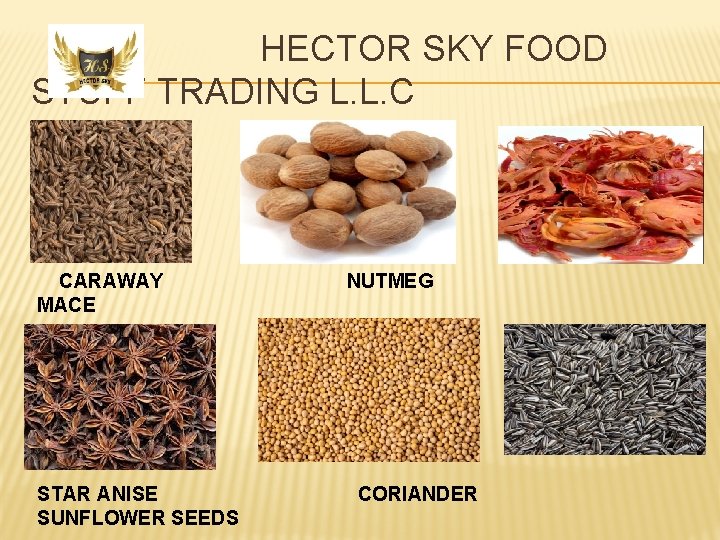 HECTOR SKY FOOD STUFF TRADING L. L. C CARAWAY MACE STAR ANISE SUNFLOWER SEEDS