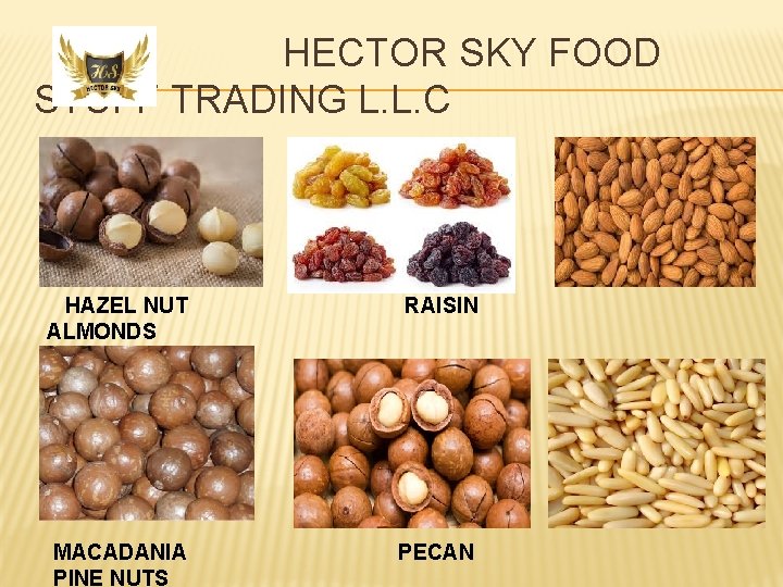 HECTOR SKY FOOD STUFF TRADING L. L. C HAZEL NUT ALMONDS RAISIN MACADANIA PINE