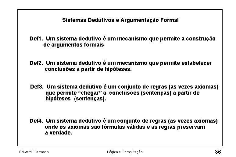 Sistemas Dedutivos e Argumentação Formal Def 1. Um sistema dedutivo é um mecanismo que