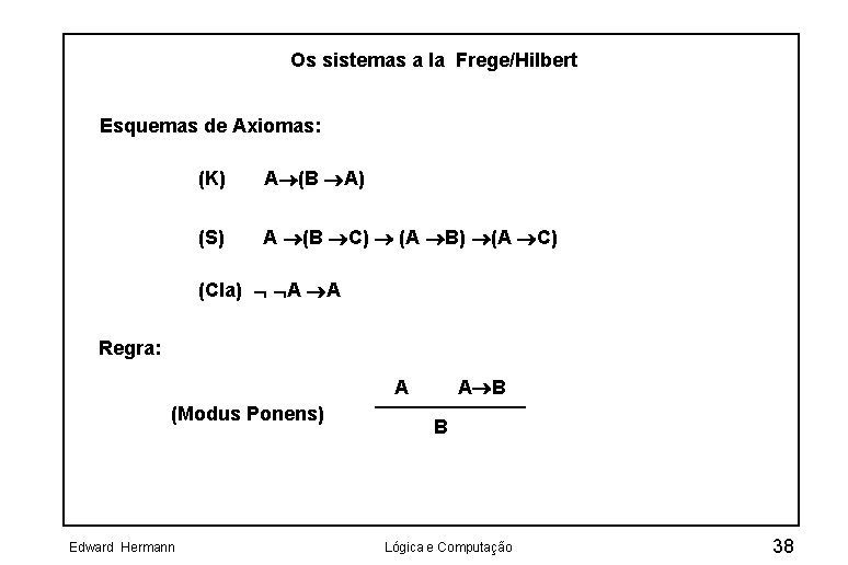 Os sistemas a la Frege/Hilbert Esquemas de Axiomas: (K) A (B A) (S) A