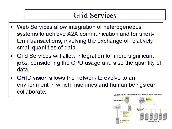 Grid Services • Web Services allow integration of heterogeneous systems to achieve A 2