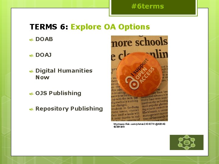 TERMS 6: Explore OA Options DOAB DOAJ Digital Humanities Now OJS Publishing Repository Publishing