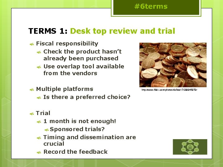 TERMS 1: Desk top review and trial Fiscal responsibility Check the product hasn’t already