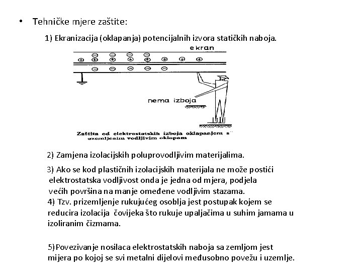 • Tehničke mjere zaštite: 1) Ekranizacija (oklapanja) potencijalnih izvora statičkih naboja. 2) Zamjena • Tehničke mjere zaštite: 1) Ekranizacija (oklapanja) potencijalnih izvora statičkih naboja. 2) Zamjena