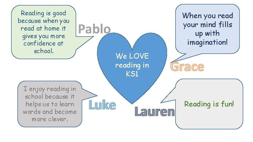 Reading is good because when you read at home it gives you more confidence