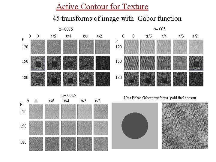 Active Contour for Texture 45 transforms of image with Gabor function s=. 005 s=.