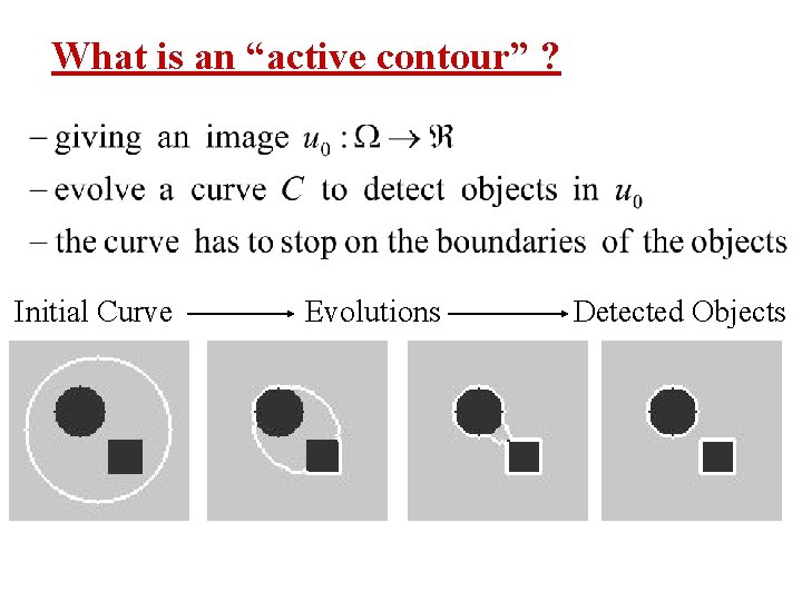 What is an “active contour” ? Initial Curve Evolutions Detected Objects 