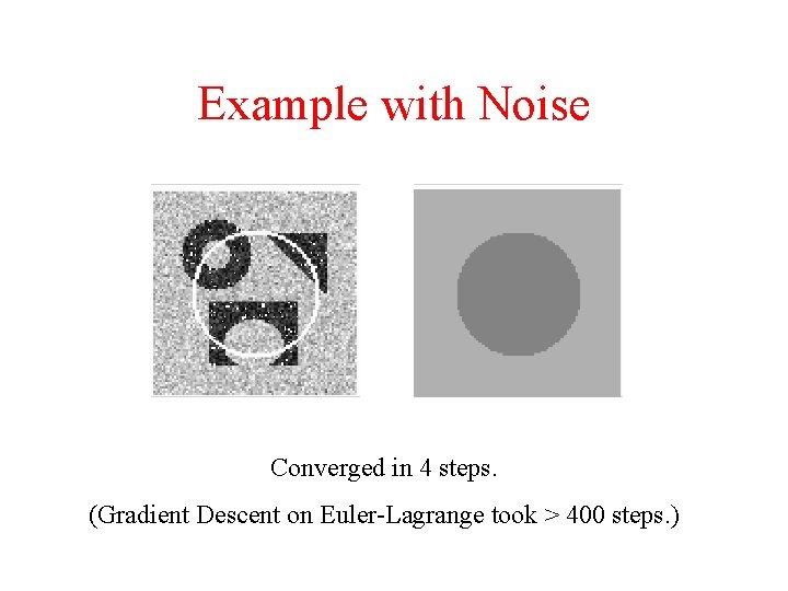 Example with Noise Converged in 4 steps. (Gradient Descent on Euler-Lagrange took > 400