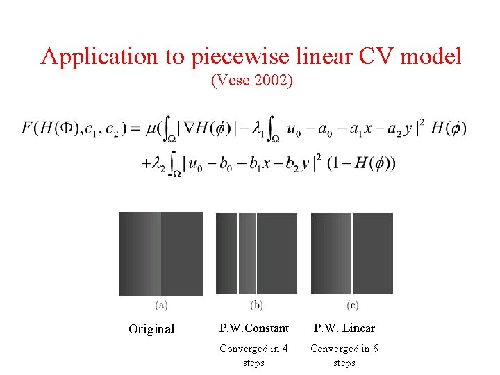 Application to piecewise linear CV model (Vese 2002) Original P. W. Constant P. W.