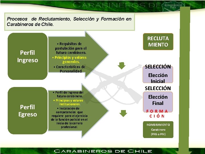 Procesos de Reclutamiento, Selección y Formación en Carabineros de Chile. Perfil Ingreso • Requisitos