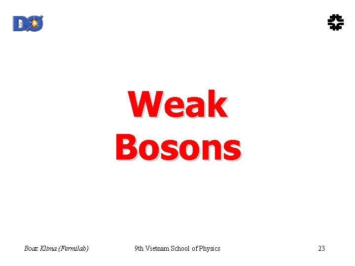 Weak Bosons Boaz Klima (Fermilab) 9 th Vietnam School of Physics 23 