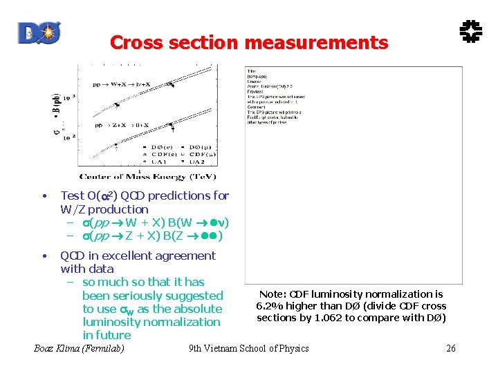 Cross section measurements • Test O( 2) QCD predictions for W/Z production – (pp
