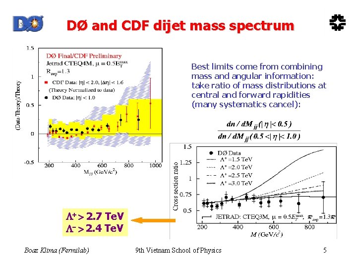 DØ and CDF dijet mass spectrum Best limits come from combining mass and angular