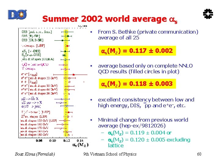 Summer 2002 world average s • From S. Bethke (private communication) average of all