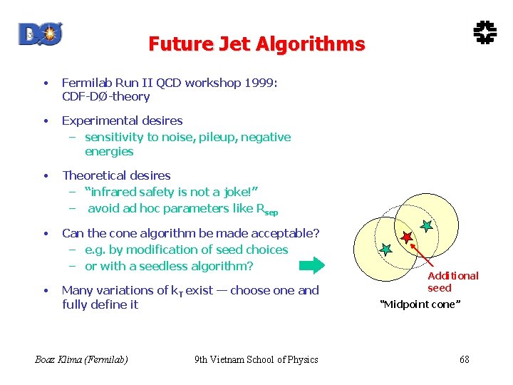 Future Jet Algorithms • Fermilab Run II QCD workshop 1999: CDF-DØ-theory • Experimental desires