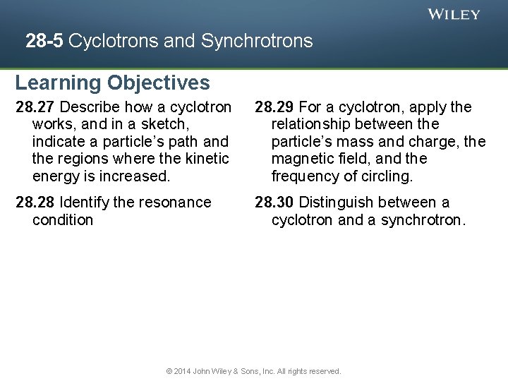 28 -5 Cyclotrons and Synchrotrons Learning Objectives 28. 27 Describe how a cyclotron works,