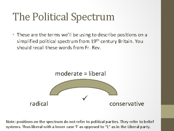 The Political Spectrum • These are the terms we’ll be using to describe positions