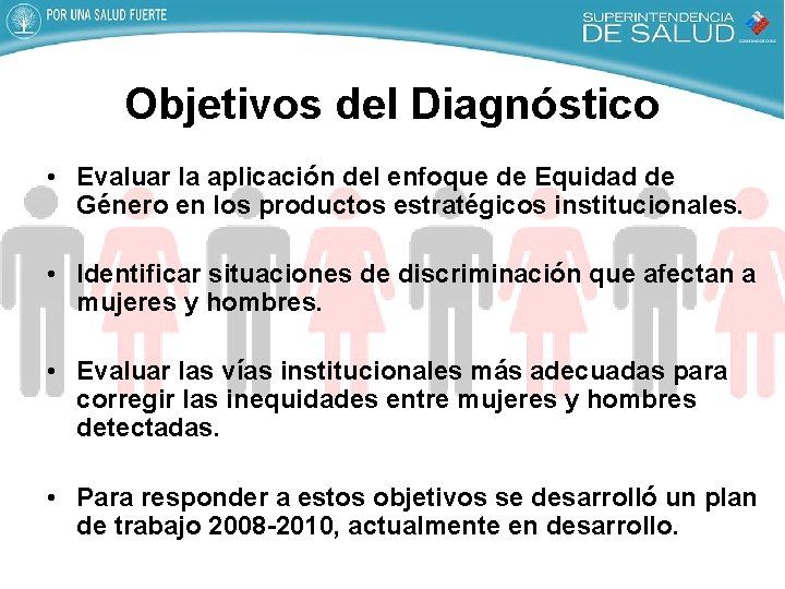 Objetivos del Diagnóstico • Evaluar la aplicación del enfoque de Equidad de Género en