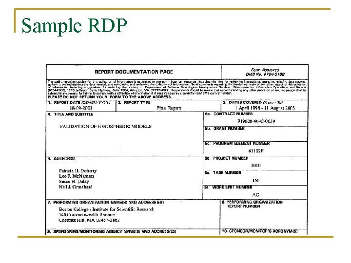 Sample RDP 